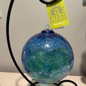 Art Glass Celestial Swirl Hanging Globe - Aquamarine Blue